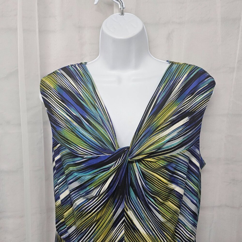Rabbit Rabbit Rabbit Blue Green Abstract Striped Sleeveless Dress 10P - Picture 3 of 15